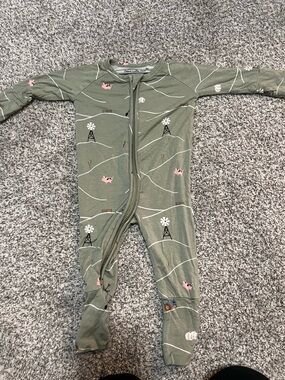 Brave little ones sleeper-  Olive Green One-Piece Pajamas with Farm Print